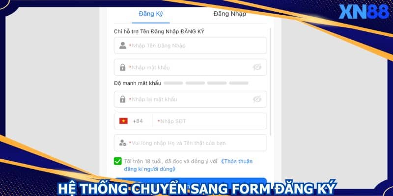 Nhấn vào sẽ thấy phần biểu mẫu đăng ký XN88 Nhấn vào sẽ thấy phần biểu mẫu đăng ký XN88